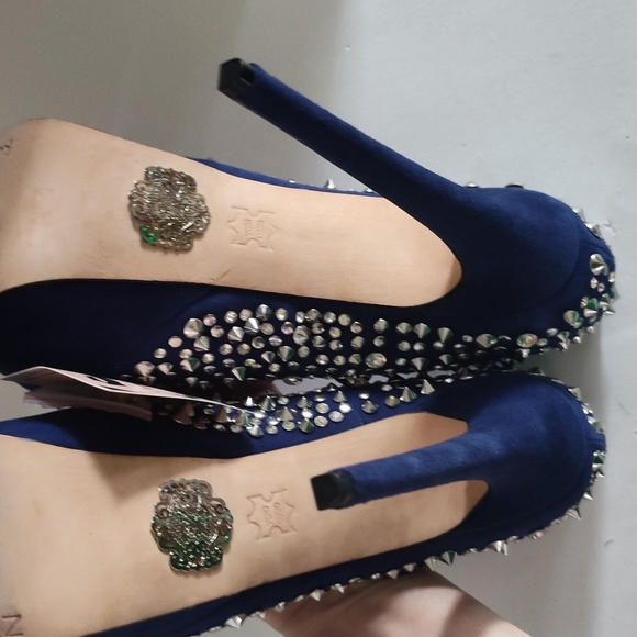 Blue ZigiNY Black Label Brink Studded Platform Pumps Stiletto Size 7 - Picture 15 of 16